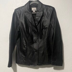 EAST 5TH  Womens Vintage Leather Blazer/Jacket Buttons pockets Black SZ L